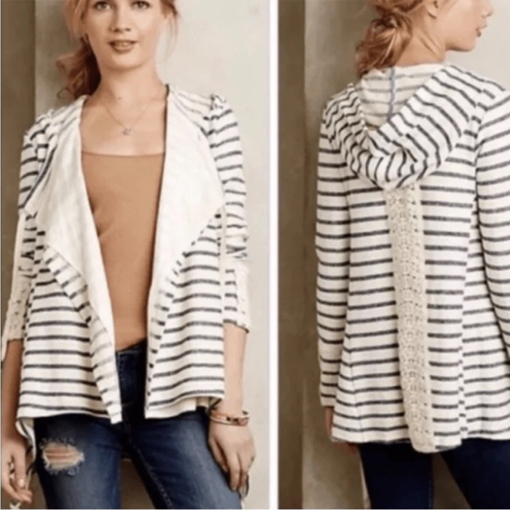 Saturday Sunday Striped Hooded Cardigan With Lace